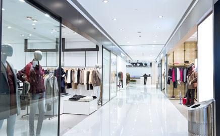 Bright retail storefront interior with product displays